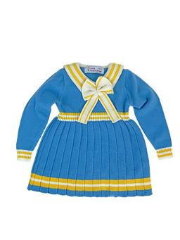 Little Surprise Box - Blue & Mustard Big Bow & Stripes Sailor Neck Sweater