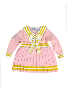 Little Surprise Box - Pink & Mustard Big Bow & Stripes Sailor Neck Sweater