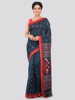 PinkLoom - Women's Cotton Saree With Unstitched Blouse Piece,Blue
