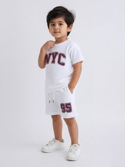 Hopscotch - White 2-Pc Typography Ribbed Co-Ord Short Set