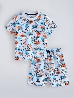 Hopscotch - White 2-Pc Cotton All-Over Print Shorts Set