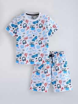Hopscotch - White 2-Pc Cotton All-Over Print Shorts Set