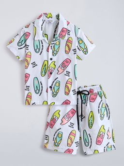Hopscotch - White Pure Cotton Collared Co-Ord Short Set
