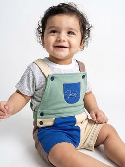 Hopscotch - Multi-Color 2-Pc Cut And Sew Colorblock Dungaree Set