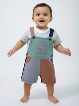Hopscotch - Multi-Color 2-Pc Cut And Sew Colorblock Dungaree Set