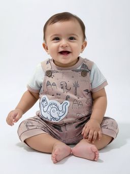 Hopscotch - Peach 2-Pc Dino Applique Dungaree Set