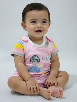 Hopscotch - Multi-Color 2-Pc Vehicle Embroidery Dungaree Set