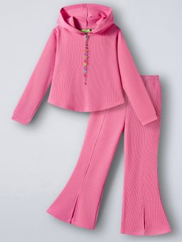Hopscotch - Pink 2-Pc Ribbed Butterfly Zipper Tassel Pant Set