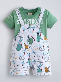 Hopscotch - Green Animal Dungaree Set