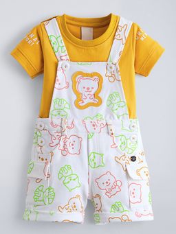 Hopscotch - Mustard Animal Dungaree Set