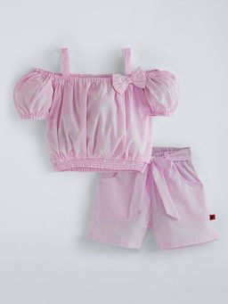 Hopscotch - Pink Bow Applique Polka Dot Short Set