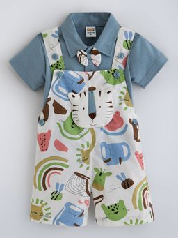 Hopscotch - Blue Animal Applique Cotton Dunagree Set