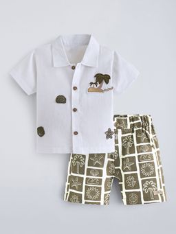 Hopscotch - White Palm Tree Applique Cotton Short Set