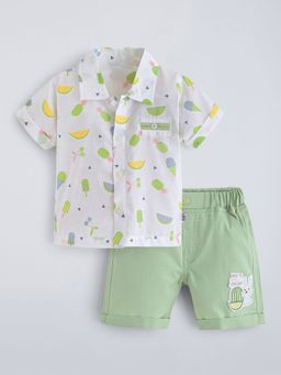Hopscotch - White Bunny Applique Cotton Short Set