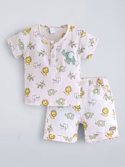 Hopscotch - Pink Cotton Animal T-Shirt And Shorts Set