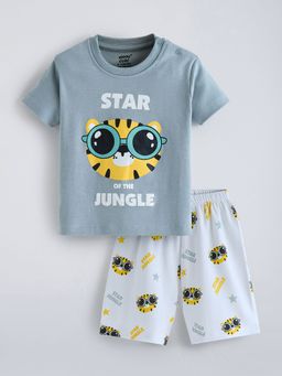 Hopscotch - Blue Tiger Jersey Cotton Short Set