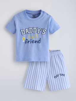 Hopscotch - Blue Typography Jersey Cotton Short Set