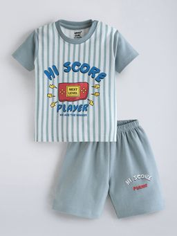 Hopscotch - Grey Striped Jersey Cotton Short Set