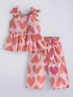 Hopscotch - Pink Hearts Bow Applique Culotte Pant Co-Ord Set