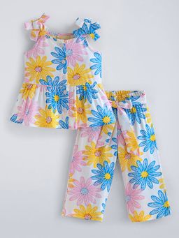 Hopscotch - Multi-Color Floral Bow Applique Culotte Pant Co-Ord Set