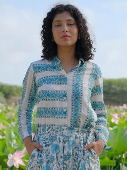 Okhai - Blossom Ballad Handblock Printed Pure Cotton Shirt