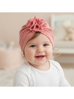 Polka Tots - Textured Knit Fabric Flower Cap Baby Girls - Pink (1-2 Years)