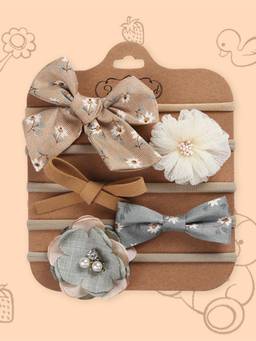 Polka Tots - Cotton Flower Headband-Brown & Grey-Pack Of 5 (12-36 Months)
