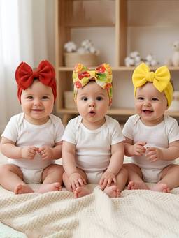 Polka Tots - Cotton Lemon Print Bow Headband-Yellow & Red-Pack Of 3 (12-36 Months)