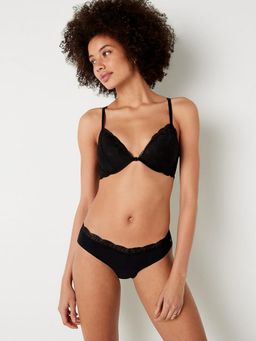 Victoria's Secret - PINK No-Show Lace-Trim Thong Panty - Black