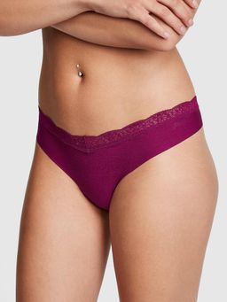 Victoria's Secret - PINK No-Show Lace-Trim Thong Panty - Purple