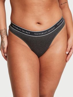 Victoria's Secret - Grey Cotton Logo Cotton Thong Panty
