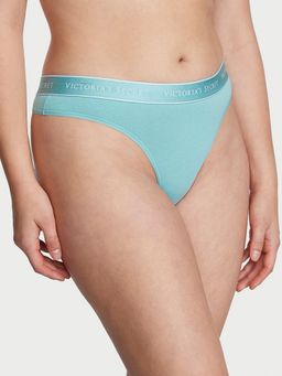 Victoria's Secret - Blue Cotton Logo Cotton Thong Panty