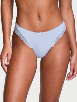 Victoria's Secret - Blue Stretch Cotton Lace-Trim High-Leg Scoop Thong Panty