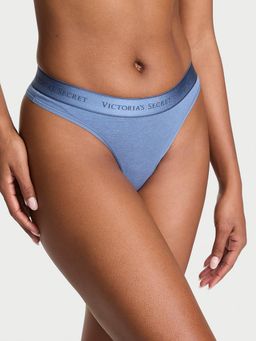 Victoria's Secret - Blue Cotton Logo Cotton Thong Panty