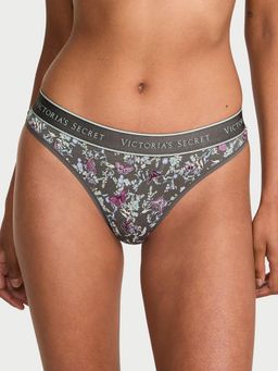 Victoria's Secret - Grey Cotton Logo Cotton Thong Panty