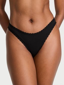 Victoria's Secret - Black The Lacie Stretch Cotton Lace-Waist Thong Panty