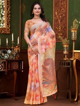 Odette - Multicolor Cotton Printed Saree with Unstitched Blouse