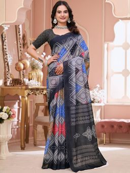 Odette - Multicolor Cotton Printed Saree with Unstitched Blouse