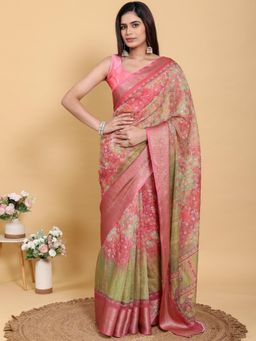 Odette - Dusty Rose Pink Cotton Printed Saree with Unstitched Blouse