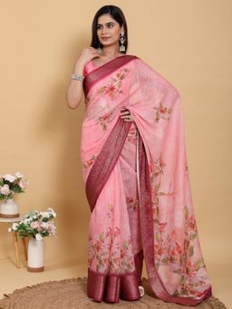 Odette - Light Pink Cotton Printed Saree with Unstitched Blouse