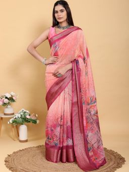 Odette - Peach Cotton Printed Saree with Unstitched Blouse