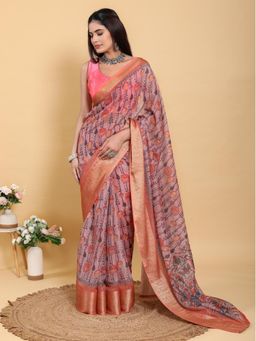 Odette - Dusty Mauve Cotton Printed Saree with Unstitched Blouse