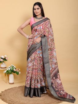 Odette - Multicolor Cotton Printed Saree with Unstitched Blouse