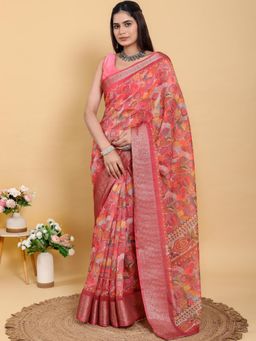 Odette - Peach Cotton Printed Saree with Unstitched Blouse
