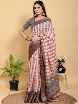 Odette - Off White Cotton Printed Saree with Unstitched Blouse
