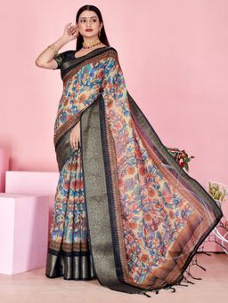 Odette - Multicolor Cotton Printed Saree with Unstitched Blouse