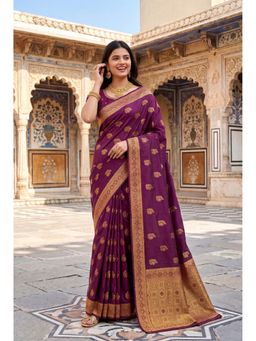 Elora - Wine Soft Banarasi Silk Woven Designer Saree with Unstitched Blouse