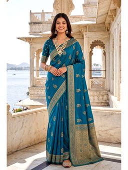 Elora - Teal Blue Soft Banarasi Silk Woven Designer Saree with Unstitched Blouse
