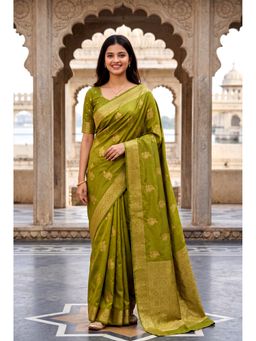Elora - Light Green Soft Banarasi Silk Woven Designer Saree with Unstitched Blouse