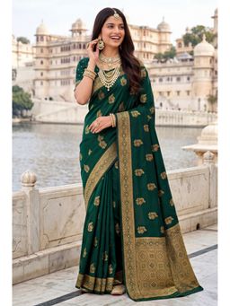 Elora - Dark Green Soft Banarasi Silk Woven Designer Saree with Unstitched Blouse